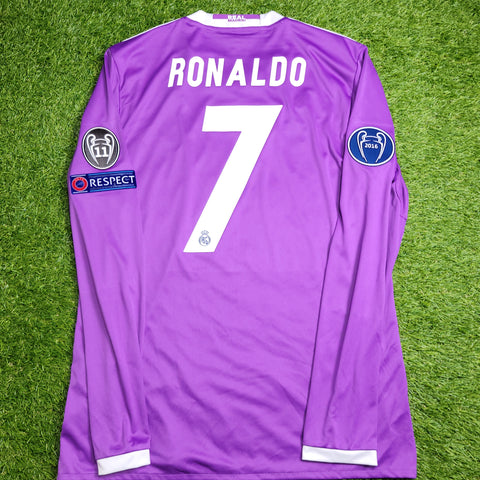 Cristiano Ronaldo Real Madrid 2016 2017 UEFA FINAL Purple Away Soccer Long Sleeve Jersey Shirt M SKU# AI5159