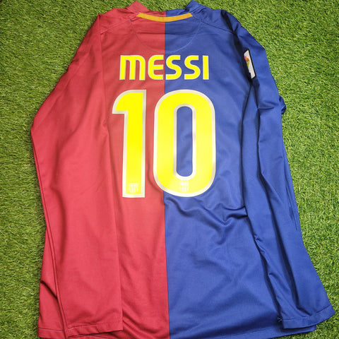 Messi Barcelona TREBLE SEASON 2008 2009 Home Long Sleeve Soccer Jersey Shirt M SKU# 286785-655