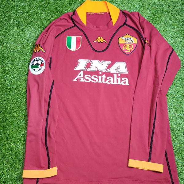 Totti As Roma Kappa 2001 2002 Home Long Sleeve Soccer Jersey Shirt L