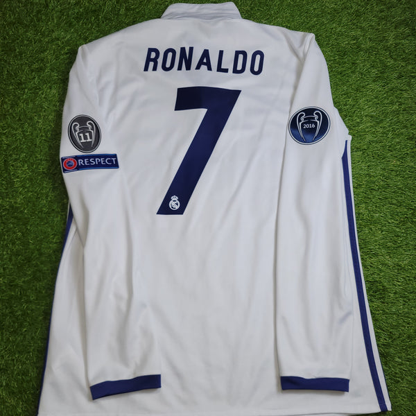 Cristiano Ronaldo Real Madrid 2016 2017 UEFA Home Long Sleeve Soccer Jersey Shirt L SKU# AI5184