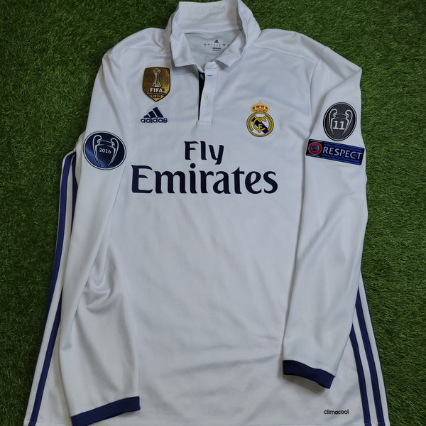 Cristiano Ronaldo Real Madrid 2016 2017 UEFA Home Long Sleeve Soccer Jersey Shirt L SKU# AI5184