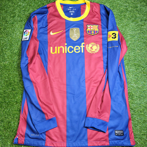 Puyol Barcelona Home 2010 2011 Long Sleeve Soccer Jersey Shirt L SKU# 382355-486