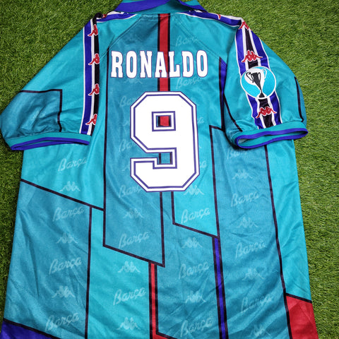 Ronaldo Kappa Barcelona UEFA CUP FINAL 1996 1997 Away Soccer Jersey Shirt XL