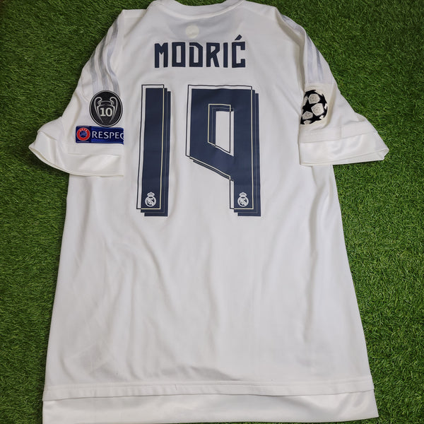 Modric Real Madrid 2015 2016 UEFA FINAL ADIZERO PLAYER ISSUE Soccer Jersey Shirt L SKU# S12654