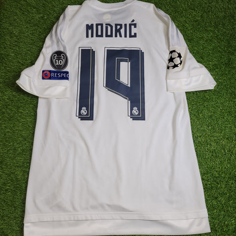 Modric Real Madrid 2015 2016 UEFA FINAL ADIZERO PLAYER ISSUE Soccer Jersey Shirt L SKU# S12654