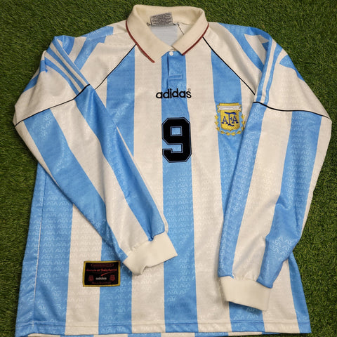 Batistuta Argentina 1996 1997 COPA AMERICA Home Long Sleeve Soccer Jersey Shirt L Adidas