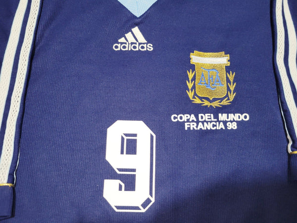 Batistuta Argentina 1998 WORLD CUP Away Soccer Jersey Shirt L Adidas