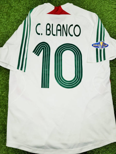 Blanco Mexico 2007 GOLD CUP Away Soccer Jersey Shirt M SKU# 642446 Adidas