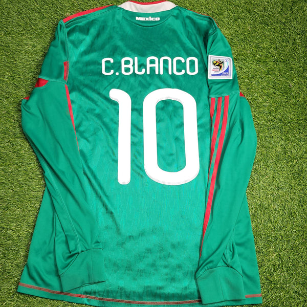 Blanco Mexico 2010 WORLD CUP Home Long Sleeve Soccer Jersey Shirt M SKU# P41409 Adidas