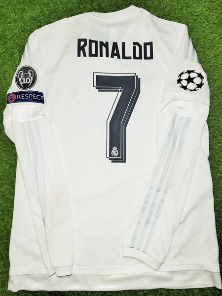 Cristiano Ronaldo Real Madrid 2015 2016 Long Sleeve UEFA FINAL Soccer Jersey Shirt L SKU# S12653 Adidas