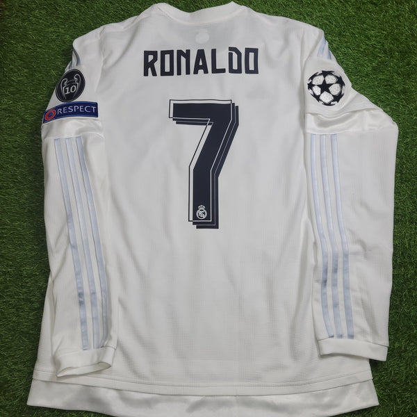 Cristiano Ronaldo Real Madrid 2015 2016 Long Sleeve UEFA FINAL Soccer Jersey Shirt L SKU# S12653 Adidas