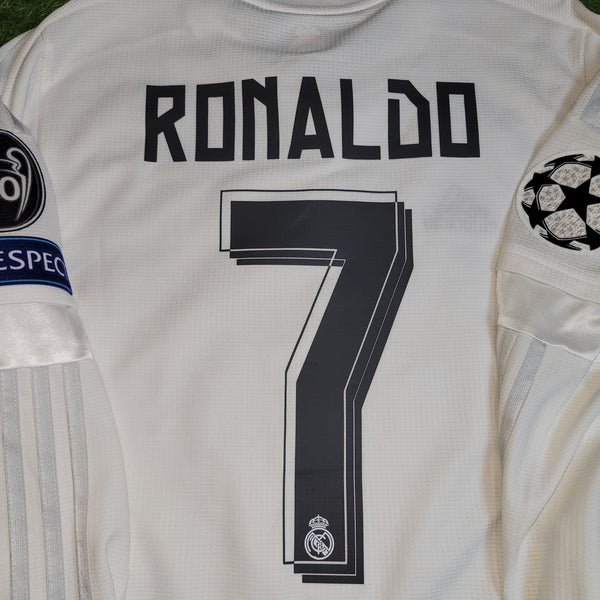 Cristiano Ronaldo Real Madrid 2015 2016 Long Sleeve UEFA FINAL Soccer Jersey Shirt L SKU# S12653 Adidas