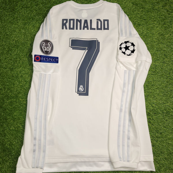 Cristiano Ronaldo Real Madrid 2015 2016 UEFA Home Long Sleeve Soccer Jersey Shirt M SKU# AK2495 Adidas