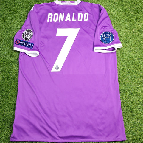 Cristiano Ronaldo Real Madrid 2016 2017 UEFA FINAL Purple Away Soccer Jersey Shirt L SKU# AI5158 Adidas