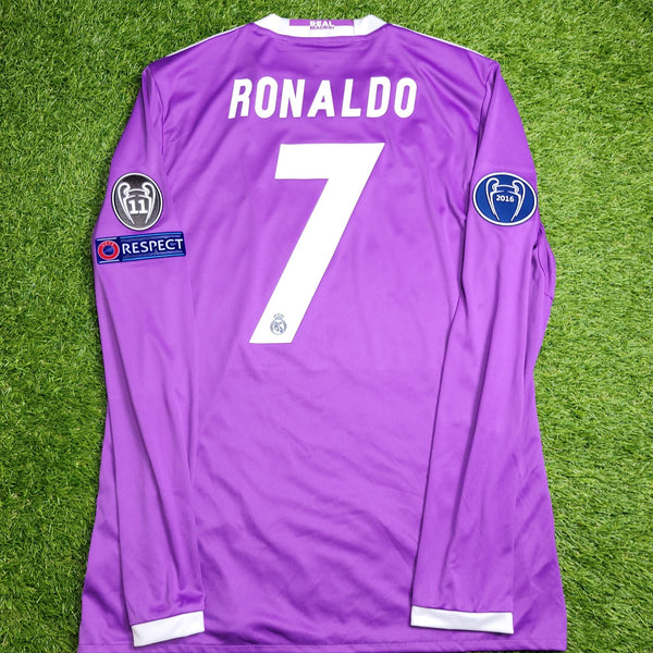 Cristiano Ronaldo Real Madrid 2016 2017 UEFA FINAL Purple Away Soccer Long Sleeve Jersey Shirt M SKU# AI5159 Adidas