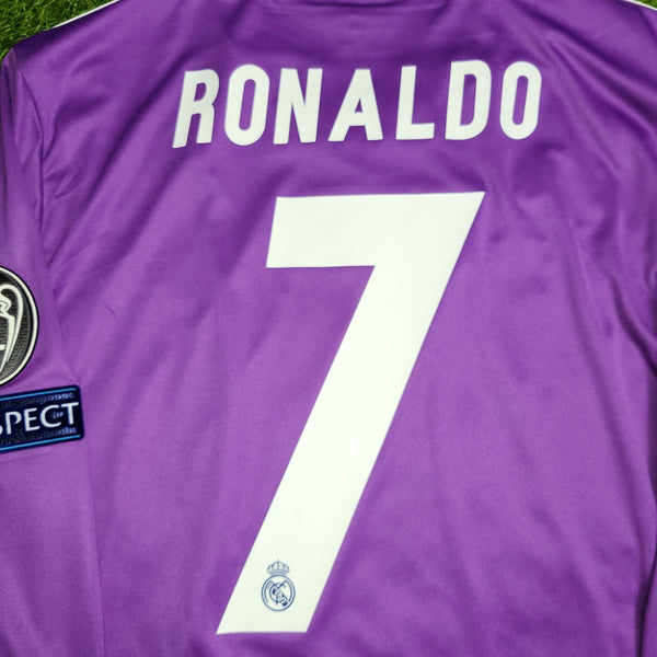 Cristiano Ronaldo Real Madrid 2016 2017 UEFA FINAL Purple Away Soccer Long Sleeve Jersey Shirt M SKU# AI5159 Adidas