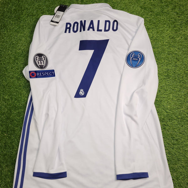 Cristiano Ronaldo Real Madrid 2016 2017 UEFA Home Long Sleeve Soccer Jersey Shirt BNWT L SKU# AI5184 Adidas