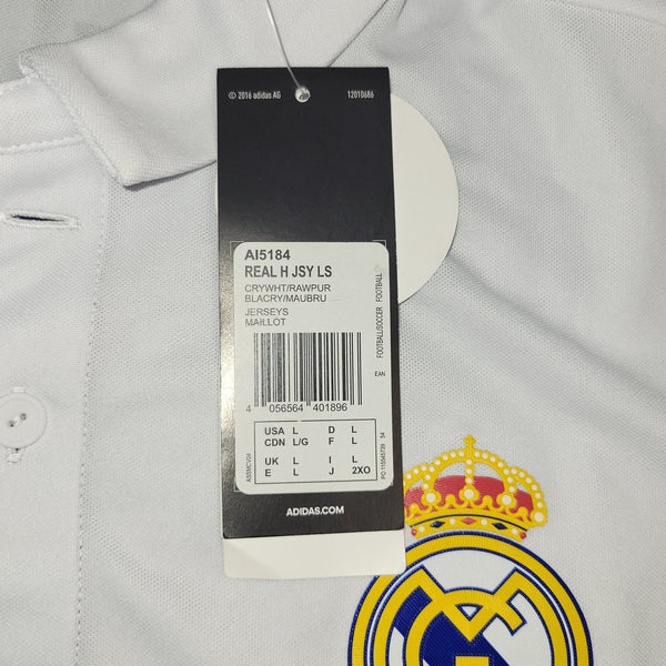 Cristiano Ronaldo Real Madrid 2016 2017 UEFA Home Long Sleeve Soccer Jersey Shirt BNWT L SKU# AI5184 Adidas