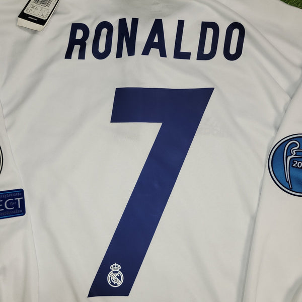 Cristiano Ronaldo Real Madrid 2016 2017 UEFA Home Long Sleeve Soccer Jersey Shirt BNWT L SKU# AI5184 Adidas