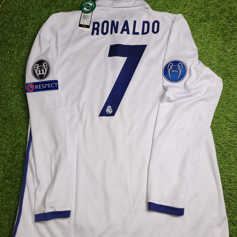 Cristiano Ronaldo Real Madrid 2016 2017 UEFA Home Long Sleeve Soccer Jersey Shirt BNWT XL SKU# AI5184 Adidas