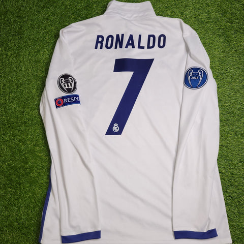 Cristiano Ronaldo Real Madrid 2016 2017 UEFA Home Long Sleeve Soccer Jersey Shirt M SKU# AI5184 Adidas