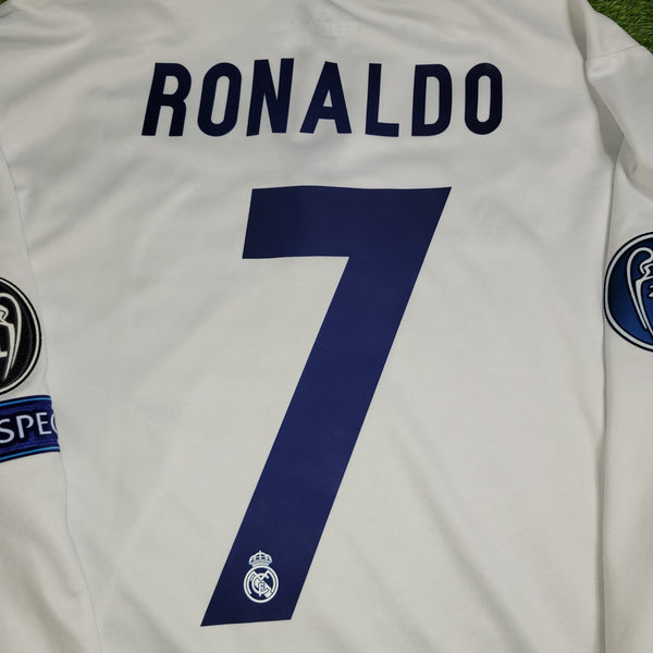 Cristiano Ronaldo Real Madrid 2016 2017 UEFA Home Long Sleeve Soccer Jersey Shirt M SKU# AI5184 Adidas