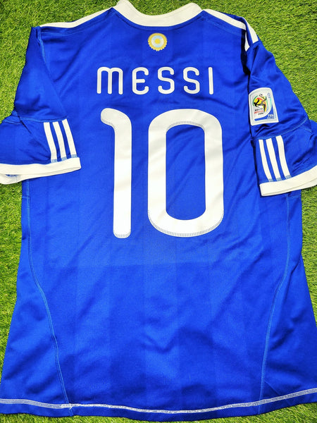 Messi Argentina 2010 WORLD CUP Away Soccer Jersey Shirt L SKU# P47053 AZB001 Adidas