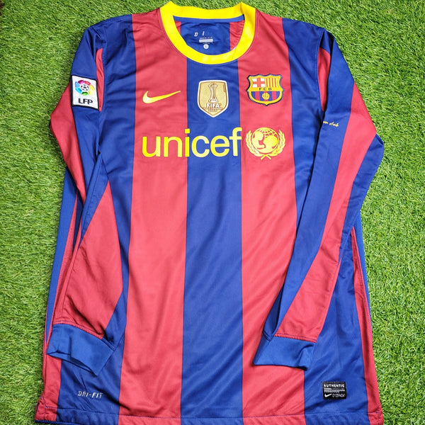 Messi Barcelona 2010 2011 Long Sleeve Soccer Jersey Shirt L SKU# 382355 - 486 Nike