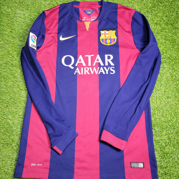 Messi Barcelona 2014 2015 TREBLE SEASON Home Long Sleeve Soccer Jersey Shirt M SKU# 618737 - 422 Nike