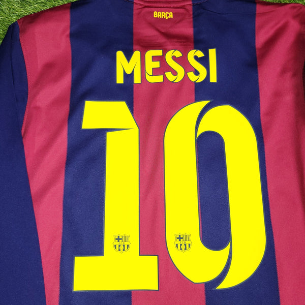 Messi Barcelona 2014 2015 TREBLE SEASON Home Long Sleeve Soccer Jersey Shirt M SKU# 618737 - 422 Nike