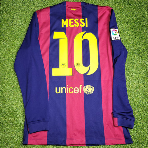 Messi Barcelona 2014 2015 TREBLE SEASON Home Long Sleeve Soccer Jersey Shirt M SKU# 618737 - 422 Nike