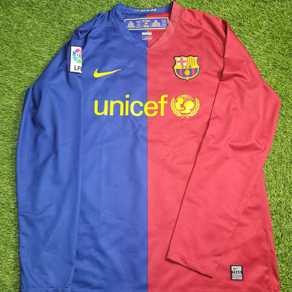 Messi Barcelona TREBLE SEASON 2008 2009 Home Long Sleeve Soccer Jersey Shirt M SKU# 286785 - 655 Nike