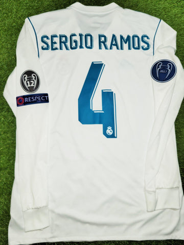 Ramos Real Madrid 2017 2018 UEFA FINAL Long Sleeve Soccer Jersey Shirt M SKU# B31106 Adidas