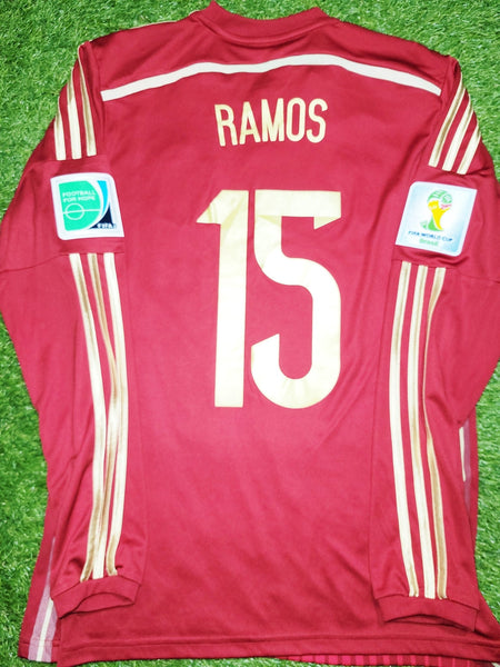 Ramos Spain 2014 WORLD CUP Long Sleeve Soccer Jersey Shirt M SKU# M60434 Adidas