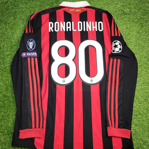 Ronaldinho AC Milan 2009 2010 UEFA Long Sleeve Soccer Jersey Shirt M SKU# E84180 Adidas