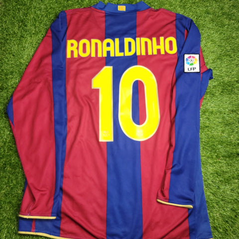 Ronaldinho Barcelona Anniversary 2007 2008 Long Sleeve Soccer Jersey Shirt L SKU# 244793 - 655 Nike