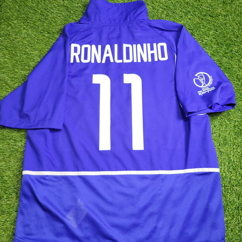 Ronaldinho Brazil 2002 WORLD CUP Away Soccer Jersey Shirt L SKU# 182266 Nike