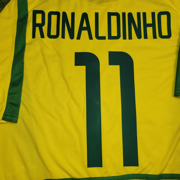 Ronaldinho Brazil 2002 WORLD CUP Soccer Home Jersey Shirt L Nike