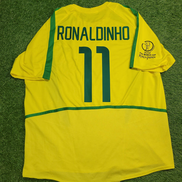 Ronaldinho Brazil 2002 WORLD CUP Soccer Home Jersey Shirt L Nike