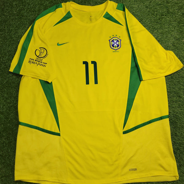 Ronaldinho Brazil 2002 WORLD CUP Soccer Home Jersey Shirt L Nike