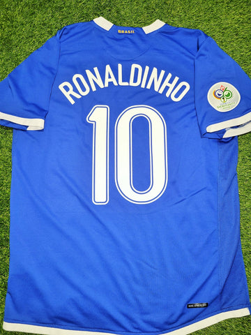 Ronaldinho Brazil 2006 World Cup Blue Away Soccer Jersey Shirt L SKU# S6DHA 103890 Nike