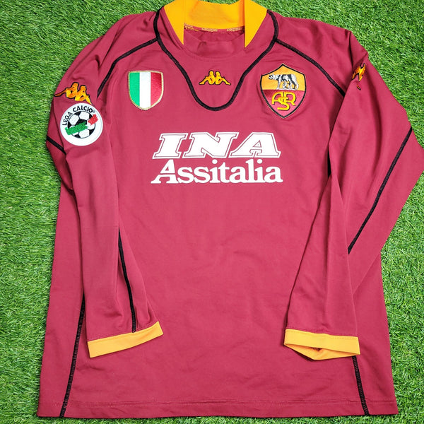 Totti As Roma Kappa 2001 2002 Home Long Sleeve Soccer Jersey Shirt XL Kappa