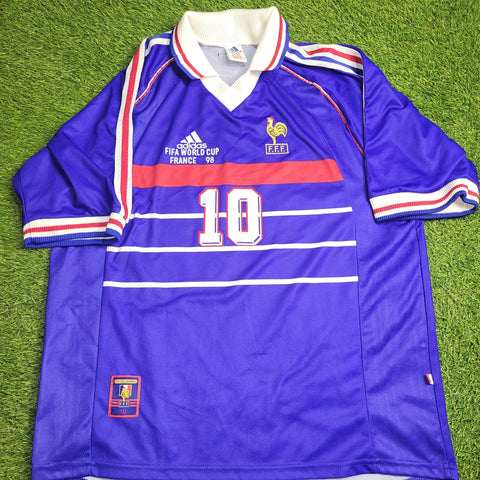 Zidane France 1998 WORLD CUP FINAL Home Soccer Jersey Shirt L Adidas