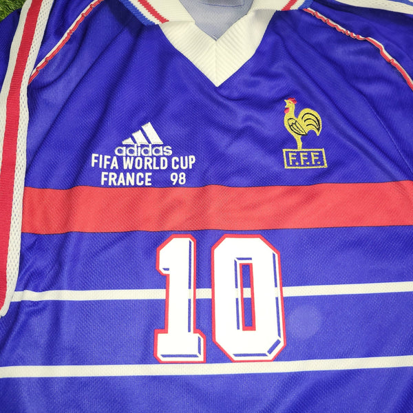 Zidane France 1998 WORLD CUP FINAL Home Soccer Jersey Shirt L Adidas