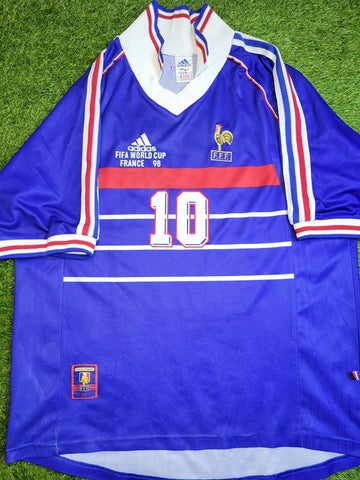 Zidane France 1998 WORLD CUP FINAL Home Soccer Jersey Shirt L Adidas