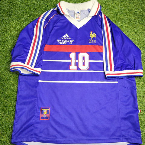 Zidane France 1998 WORLD CUP FINAL Home Soccer Jersey Shirt L Adidas