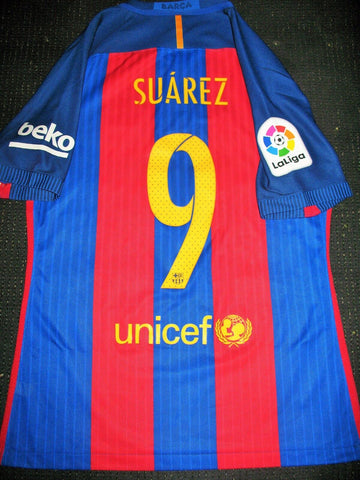foreversoccerjerseys Suarez Barcelona UEFA Final Treble 2014 2015 Player Issue Jersey Shirt Camiseta M SKU#605328-422